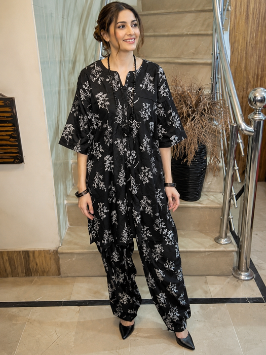 Black Floral Printed Co-Ord Set