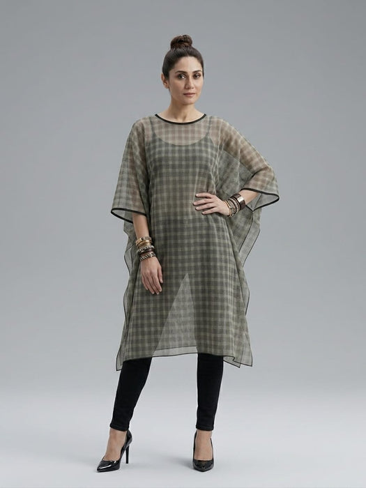 Olive & Grey Overlay Dress - Kaftan