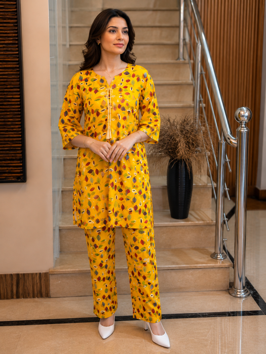 Mustard Leaf Print Co-Ord Set